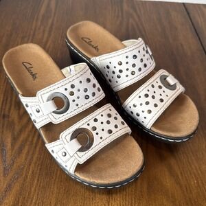 Clarks Lexi Laurel Women's White Leather Soft Cushioned Slide Sandals Size 6.5 M